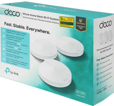 Бесшовный Mesh роутер TP-Link Deco M5(3-Pack) AC1300 Whole-Home Wi-Fi System, Qualcomm, Dual-Band, 802.11ac/a/b/g/n, Bluetooth 4.2, 2 Gigabit Ethernet Ports, 1 USB Type-C P
