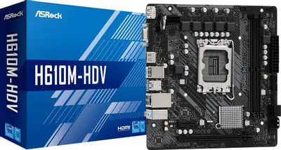 Материнская плата ASRock H610M-HDV (RTL) LGA1700 &amp;lt;H610&amp;gt; PCI-E Dsub+HDMI+DP GbLAN SATA MicroATX 2DDR4