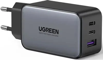 Сетевое зарядное устройство Ugreen USB-A + 2хUSB-C 65 Вт, GAN Tech Fast Charger, темно-серый