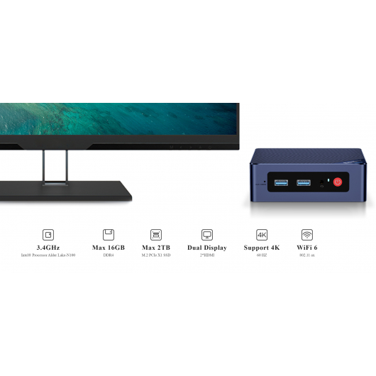 Мини ПК Beelink MINI S12 Pro (Intel Processor N100, RAM 16 ГБ, SSD 500 ГБ, Intel HD Graphics, Windows), темно-синий