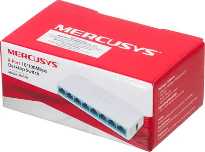 Коммутатор Mercusys MS108, 8-портовый 10/100 Мбит/с, 8 портов RJ45 10/100 Мбит/с