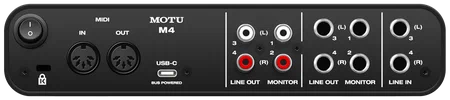 Аудио интерфейс MOTU M4 USB , 24бит/96кГц, XLR микр. вход, 1/4&amp;#039; TRS Jack инстр. вход, 2x1/4&amp;#039; TRS Jack + 1/8&amp;#039; стерео miniJack лин. входы, 2x1/4&amp;#039; TRS Jac
