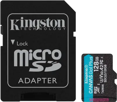 Карта памяти128Gb Kingston Canvas Go Plus microSDXC UHS-I U3 A2 + ADP (170/90 MB/s) SDCG3/128GB