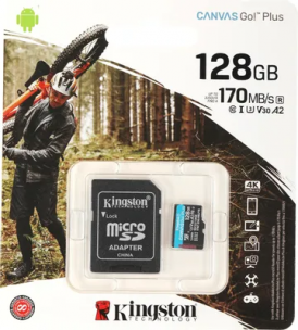 Карта памяти128Gb Kingston Canvas Go Plus microSDXC UHS-I U3 A2 + ADP (170/90 MB/s) SDCG3/128GB