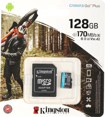 Карта памяти128Gb Kingston Canvas Go Plus microSDXC UHS-I U3 A2 + ADP (170/90 MB/s) SDCG3/128GB