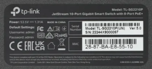 Коммутатор TP-Link SG2210P JetStream Smart с 8 портами PoE+ и 2 портами SFP
