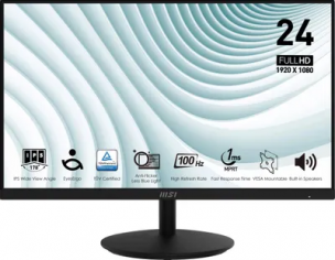 Монитор 23.8"  MSI PRO MP242A Black (1920x1080, 100Hz, IPS, 1ms, 300cd/m, 1000:1, D-Sub, HDMI, DP, Speakers)