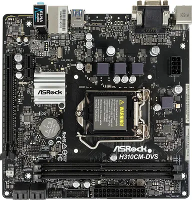 Материнская плата ASRock H310CM-DVS (RTL) LGA1151 &amp;lt;H310&amp;gt; PCI-E Dsub+DVI GbLAN SATA  MicroATX  2DDR4