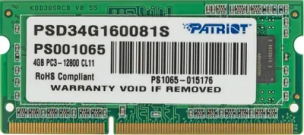 Оперативная память Patriot PSD34G160081S DDR3 - 1x 4ГБ 1600МГц, для ноутбуков (SO-DIMM), Ret