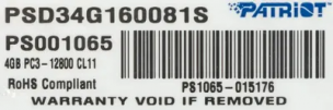 Оперативная память Patriot PSD34G160081S DDR3 - 1x 4ГБ 1600МГц, для ноутбуков (SO-DIMM), Ret