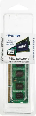 Оперативная память Patriot PSD34G160081S DDR3 - 1x 4ГБ 1600МГц, для ноутбуков (SO-DIMM), Ret