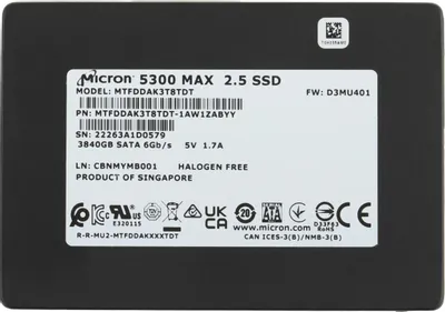 SSD накопитель  3.84 Tb SATA 6Gb/s Micron 5300 MAX &amp;lt;MTFDDAK3T8TDT-1AW1ZABYY&amp;gt; 2.5&amp;quot; 3D TLC