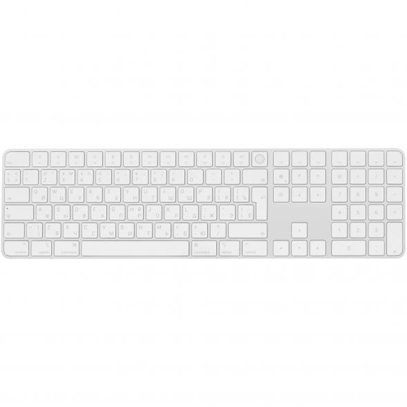 Клавиатура Apple Magic Keyboard с Touch ID Беспроводная ножничная, русская раскладка, серебристая, белая
