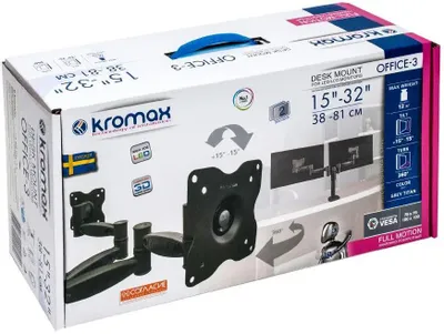 Кронштейн для мониторов ЖК Kromax OFFICE-3, до 32&amp;quot;, до 12кг, настольный, поворот и наклон