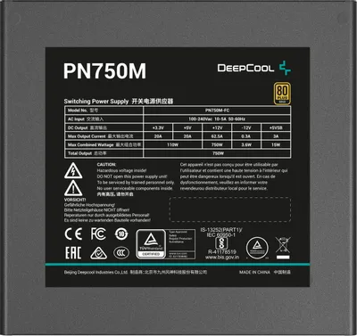 Блок питания 750W Deepcool ATX PN750M Gen.5 80+ gold (20+4pin) APFC 120mm fan 8xSATA RTL