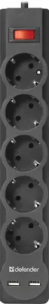Сетевой фильтр Defender DFS 751, 1.8м, черный [99751]