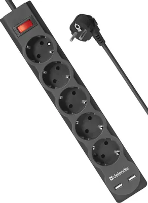 Сетевой фильтр Defender DFS 751, 1.8м, черный [99751]