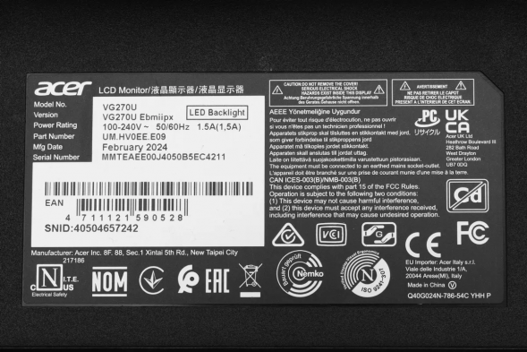 Монитор 27&amp;quot; Acer VG270UGbmiipx черный (2560x1440, 120Hz, IPS, 1ms, 1000:1, 250cd HDMI, DisplayPort, Speakers, UM.HV0CD.G03