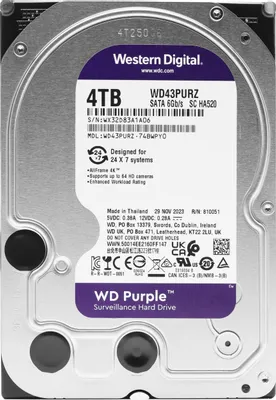 Жесткий диск 4 Tb SATA 6Gb/s Western Digital Surveillance Purple &amp;lt;WD43PURZ &amp;gt; 3.5&amp;quot; 5400rpm 256Mb