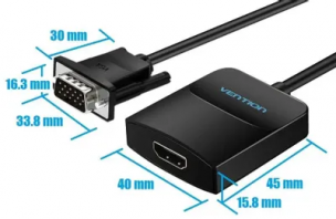 Мультимедиа конвертер Vention VGA + аудио &gt; HDMI, гибкий, черный (ACNBB)