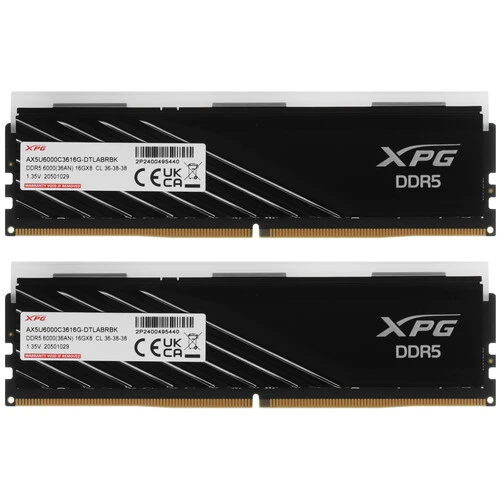 Оперативная память 32Gb ADATA XPG Lancer Blade RGB [AX5U6000C3616G-DTLABRBK] DDR5, 16 ГБx2 шт, 6000 МГц, 36(CL)-38-38