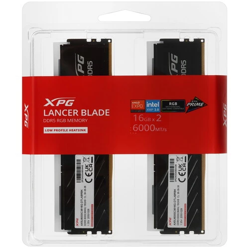 Оперативная память 32Gb ADATA XPG Lancer Blade RGB [AX5U6000C3616G-DTLABRBK] DDR5, 16 ГБx2 шт, 6000 МГц, 36(CL)-38-38
