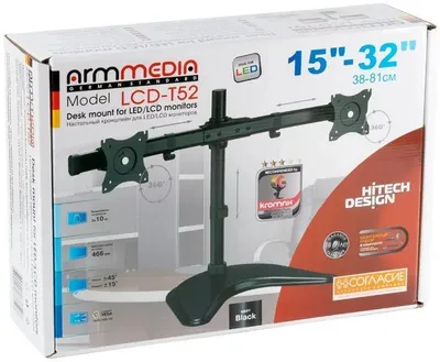 Кронштейн для мониторов Arm Media LCD-T52, до 32&amp;quot;, до 20кг, настольный, поворот и наклон верт.перемещ.