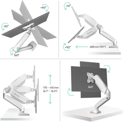 Кронштейн для мониторов ONKRON G80W, до 32&amp;quot;, до 8кг, настольный, поворот и наклон верт.перемещ.