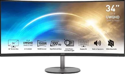 Монитор 34&amp;quot;  MSI Pro MP341CQ черный (3440x1440, 100Hz, VA, 1ms, 300cd, HDMI, DP)