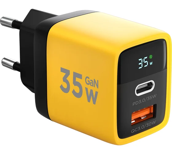 Зарядное устройство с дисплеем Cablexpert GaN 35W QC3.0/PD3.0, 1хUSB, 1хType-C 