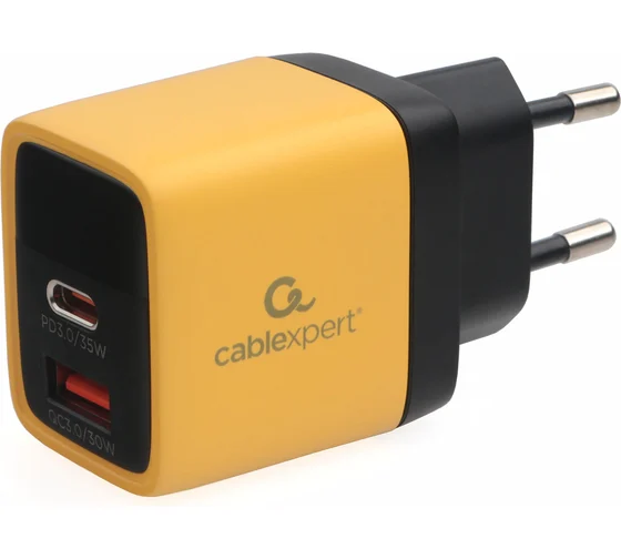 Зарядное устройство с дисплеем Cablexpert GaN 35W QC3.0/PD3.0, 1хUSB, 1хType-C 