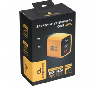 Зарядное устройство с дисплеем Cablexpert GaN 35W QC3.0/PD3.0, 1хUSB, 1хType-C