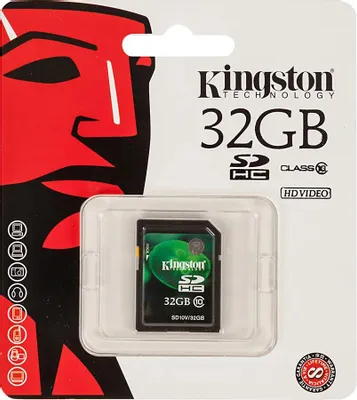 Карта памяти SDHC Kingston 32 ГБ, Class 10, SD10VG2/32GB, 1 шт., без адаптера