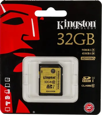 Карта памяти SDHC UHS-I Kingston 32 ГБ, 90 МБ/с, Class 10, SDA10/32GB, 1 шт.