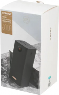 Мобильный аккумулятор Romoss PEA60, 60000мAч, 22.5 Вт, USB-A - 3 шт, USB-C - 1 шт, дисплей, черный