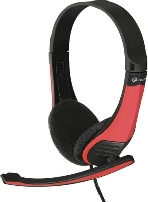 Гарнитура Oklick HS-M150, для компьютера, накладные, проводные, черный / красный [359486]