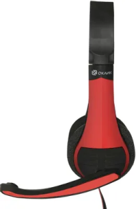 Гарнитура Oklick HS-M150, для компьютера, накладные, проводные, черный / красный [359486]
