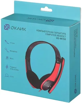 Гарнитура Oklick HS-M150, для компьютера, накладные, проводные, черный / красный [359486]