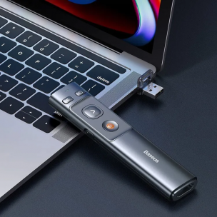 Презентер беспроводной Bluetooth Baseus Orange Dot Wireless Presenter Red Laser, лазерная указка, пульт для презентация ACFYB-B0G, серый