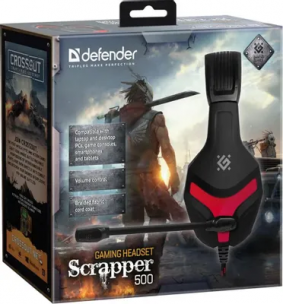 Гарнитура Defender Scrapper 500, для компьютера и игровых консолей, накладные, проводные, черный / красный [64500]
