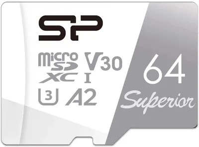 Карта памяти microSDXC UHS-I U3 Silicon Power Superior 64 ГБ, 100 МБ/с, Class 10, SP064GBSTXDA2V20SP, 1 шт., переходник SD