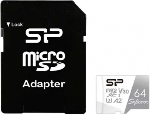 Карта памяти microSDXC UHS-I U3 Silicon Power Superior 64 ГБ, 100 МБ/с, Class 10, SP064GBSTXDA2V20SP, 1 шт., переходник SD
