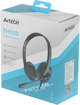 Гарнитура A4TECH Fstyler FH100i, для компьютера, накладные, проводные, черный [fh100i (stone black)]