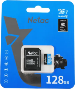 Карта памяти microSDXC UHS-I U1 NETAC P500 128 ГБ, 80 МБ/с, Class 10, NT02P500STN-128G-R, 1 шт., переходник SD