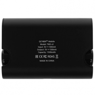 Беспроводная стерео гарнитура с зарядным чехлом Qcyber mobile TWS v2 Bluetooth 4.2, макс. радиус 10м, время разговора 7 часов, емкость 1500 мА