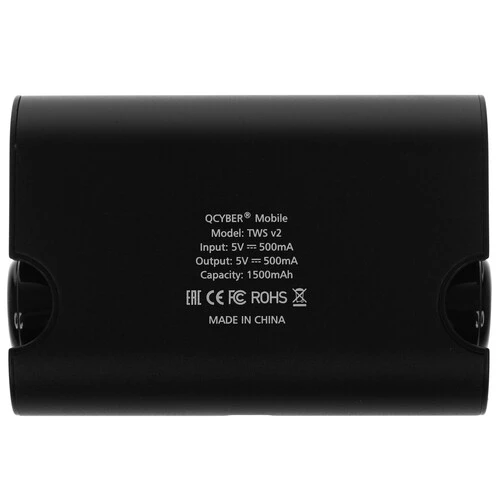 Беспроводная стерео гарнитура с зарядным чехлом Qcyber mobile TWS v2 Bluetooth 4.2, макс. радиус 10м, время разговора 7 часов, емкость 1500 мА