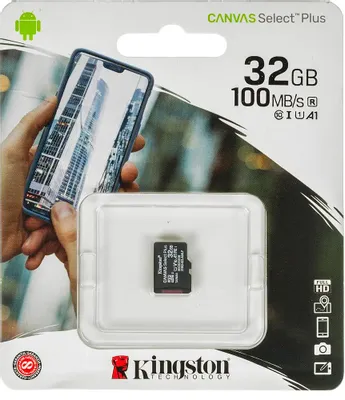 Карта памяти microSDHC UHS-I U1 Kingston Canvas Select Plus 32 ГБ, 100 МБ/с, Class 10, SDCS2/32GBSP, 1 шт., без адаптера