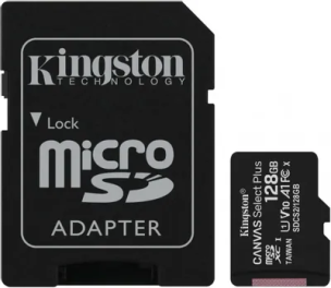 Карта памяти microSDXC UHS-I U1 Kingston Canvas Select Plus 128 ГБ, 100 МБ/с, Class 10, SDCS2/128GB, 1 шт., переходник SD