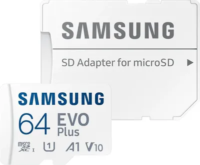 Карта памяти microSDXC UHS-I U1 Samsung EVO PLUS 64 ГБ, 130 МБ/с, Class 10, MB-MC64KA, 1 шт., переходник SD
