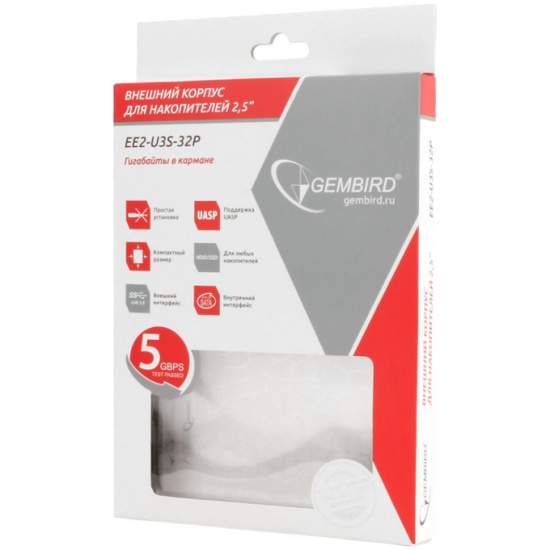 Внешний корпус для HDD Gembird EE2-U3S-32P Внешний корпус 2.5&amp;quot; прозрачный, USB 3.0, SATA, пластик
